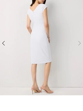 Cap-Sleeve White Midi Sheath Dress